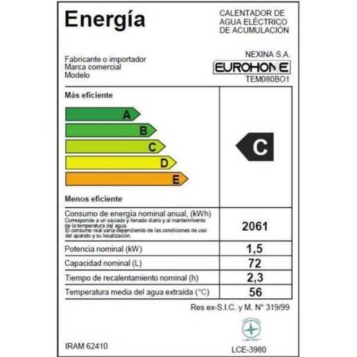 Termotanque Eléctrico Eurohome TEM080BO1